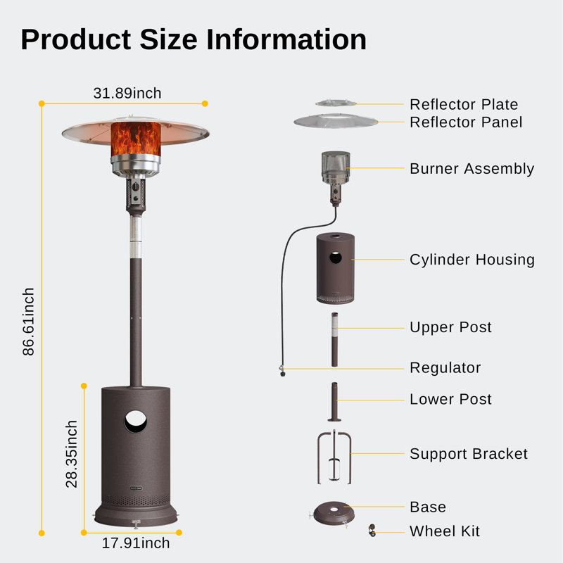 Bronze 48,000 BTU Propane Patio Heater with Stainless Steel Burner