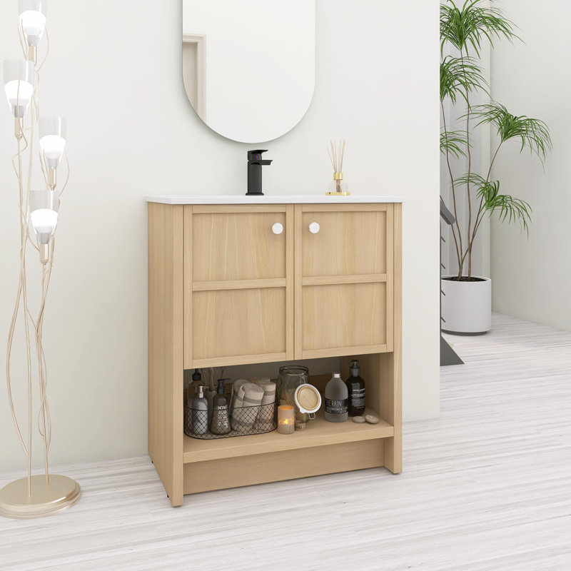 Meuble-lavabo autoportant de 30 po avec lavabo en céramique et 2 portes à fermeture douce