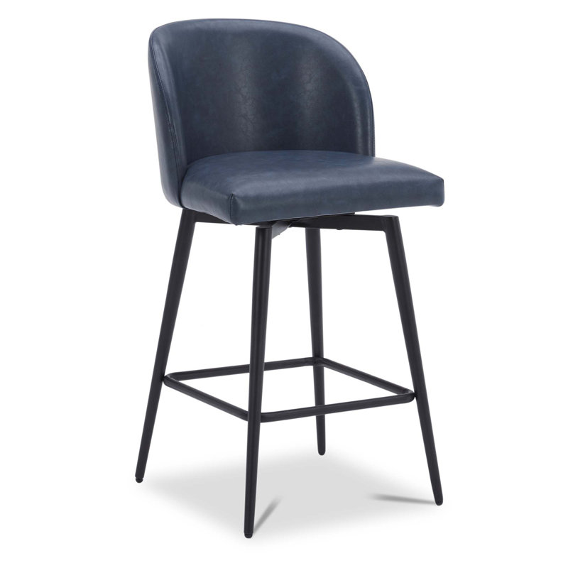 Tabouret de bar et de bar Benedit, Similicuir galet bleu marine, Tabouret de comptoir (siège d'une hauteur de 27 p