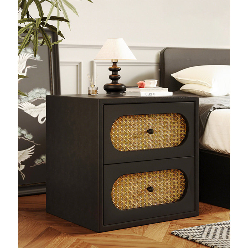 Table de chevet en rotin de bois massif de style rétro avec 3 tiroirs pour la chambre à coucher