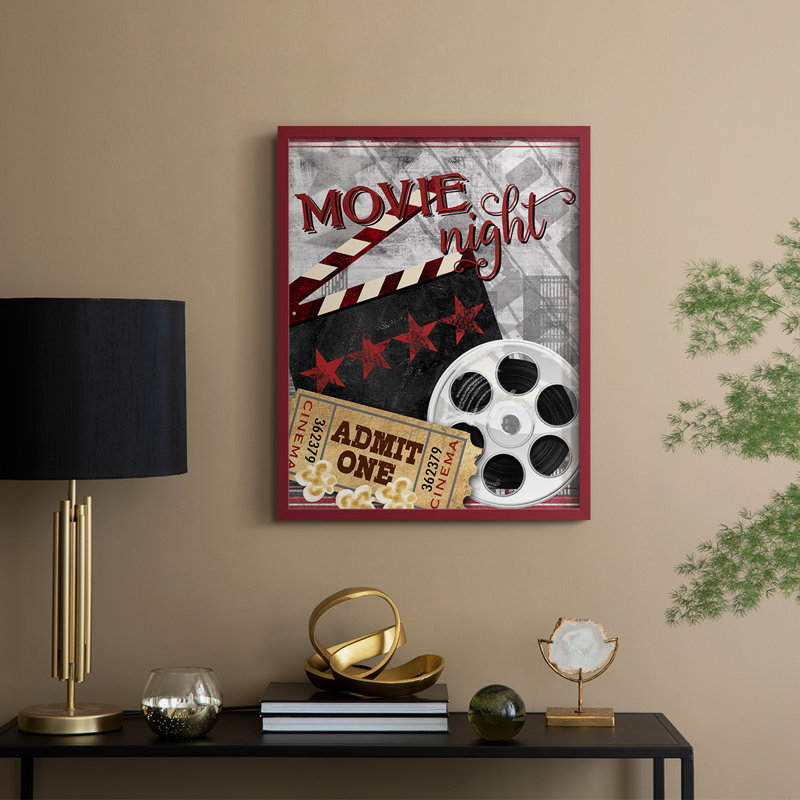 «Movie Night II», reproduction encadrée - bois massif, H 21 po x l 17 po, Rouge
