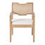 Ensemble de 2 fauteuils style campagne Mid-Century, siège rembourré en lin beige, dossier en rotin naturel, structure en bois d'hévéa massif, hauteur de salle à manger standard