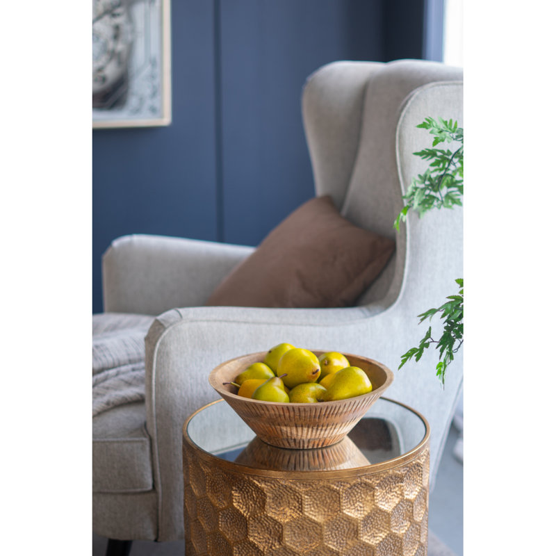 Bol décoratif rond en bois de manguier D12x4 "