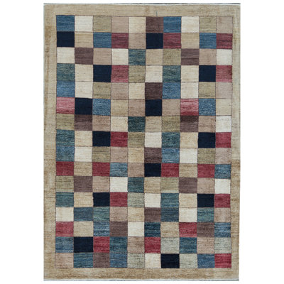 Hand-Knotted High-Quality Brown, Blue, and Red Area Rug