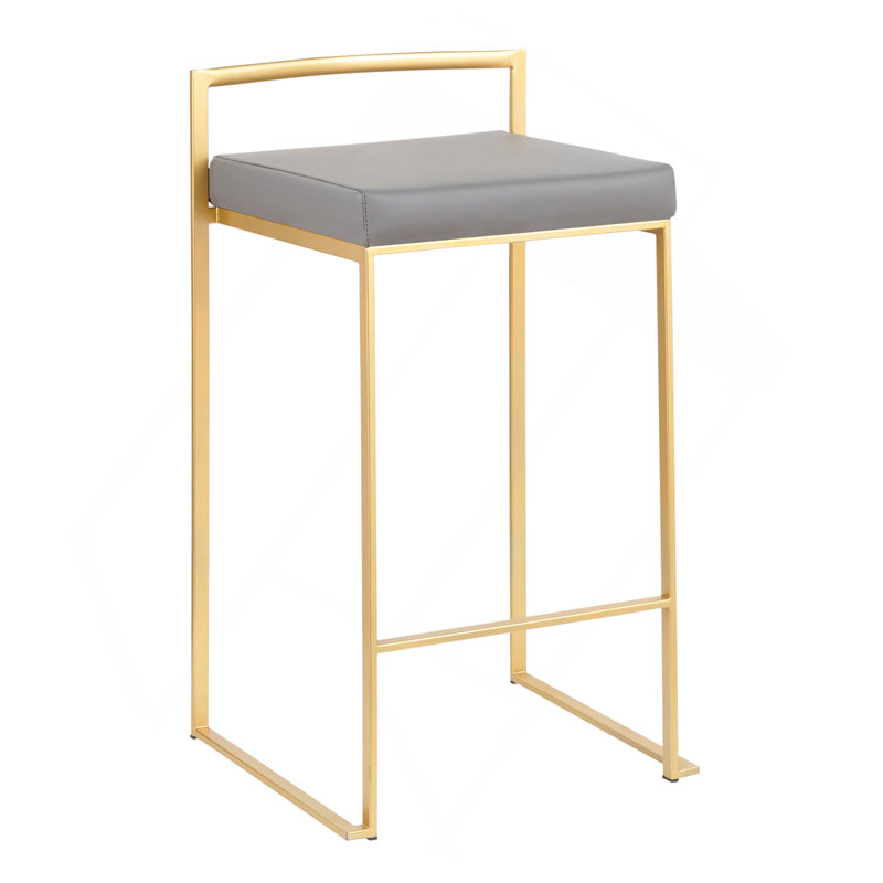 Fuji Contemporary Counter Stool In Gold With Grey Faux Leather By Lumisource - Set Of 2, 2
