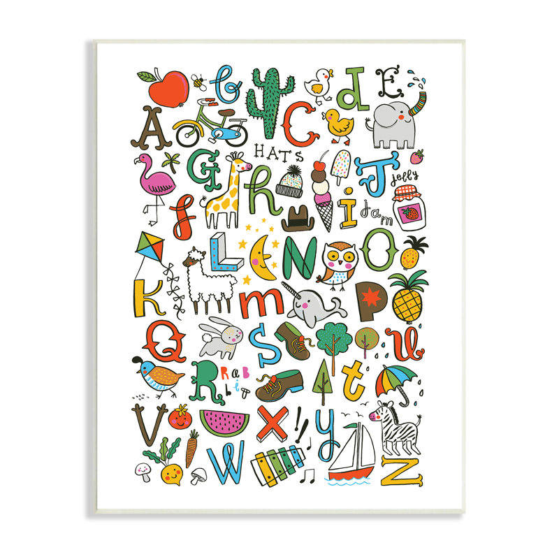 Infantile Alphabet With Illustration, Plaque murale, H 10 po x l 15 po