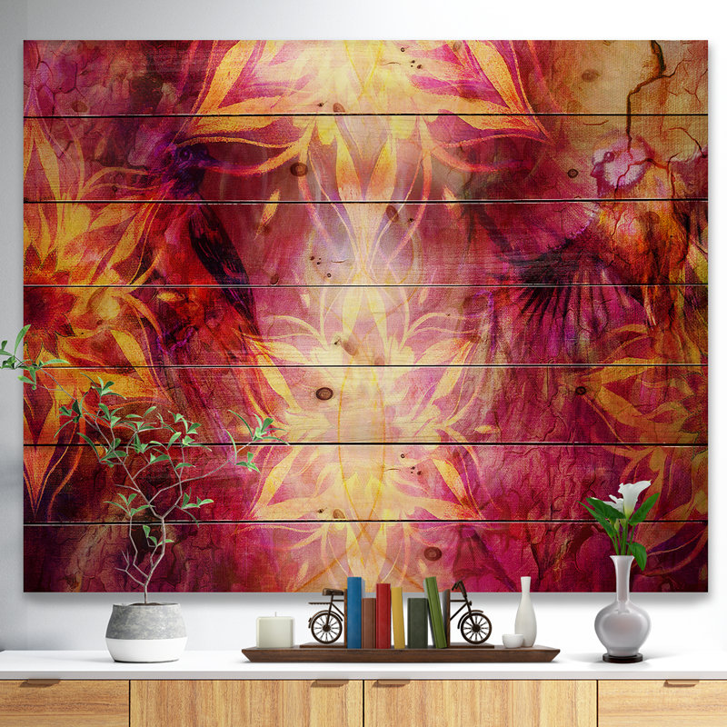 «Titmouse Birds and Golden Mandala», impression, H 15 po x l 20 po x P 1 po, Bois