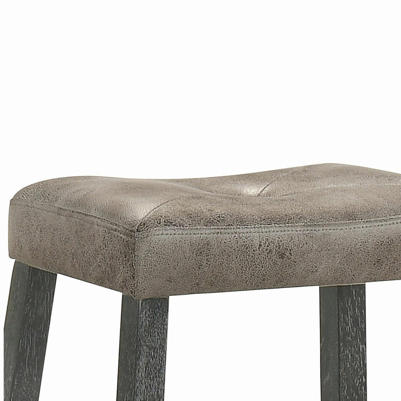 25 Inch Wooden Farmhouse Barstool with Leather Seat, Backless Counter Stool (Gray, Set of 2)