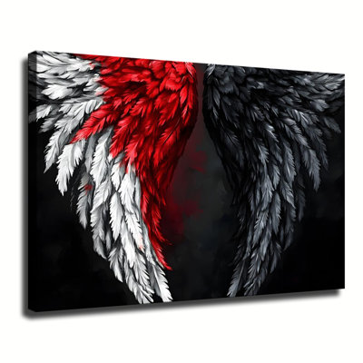 Red, White & Black Angel Wings Canvas Wall Art Framed Ready to Hang Living Room Bedroom Home Decor