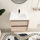 24'' Single Sink Wall Mounted Bathroom Vanity,Floating Vanity with 2 Drawers and Ceramic Basin Sink Top