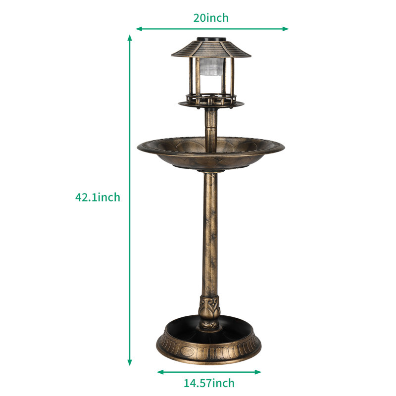 Hiles Polypropylene Birdbath with Solar Light, Bronze