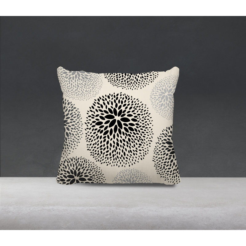 Coussin décoratif intérieur / extérieur en polyester filé à la main Bavière, Noir / crème / gris