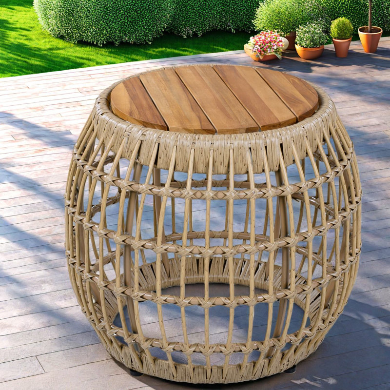 Compact Patio Tables, Acacia Wood And Wicker, Coastal Farmhouse Home