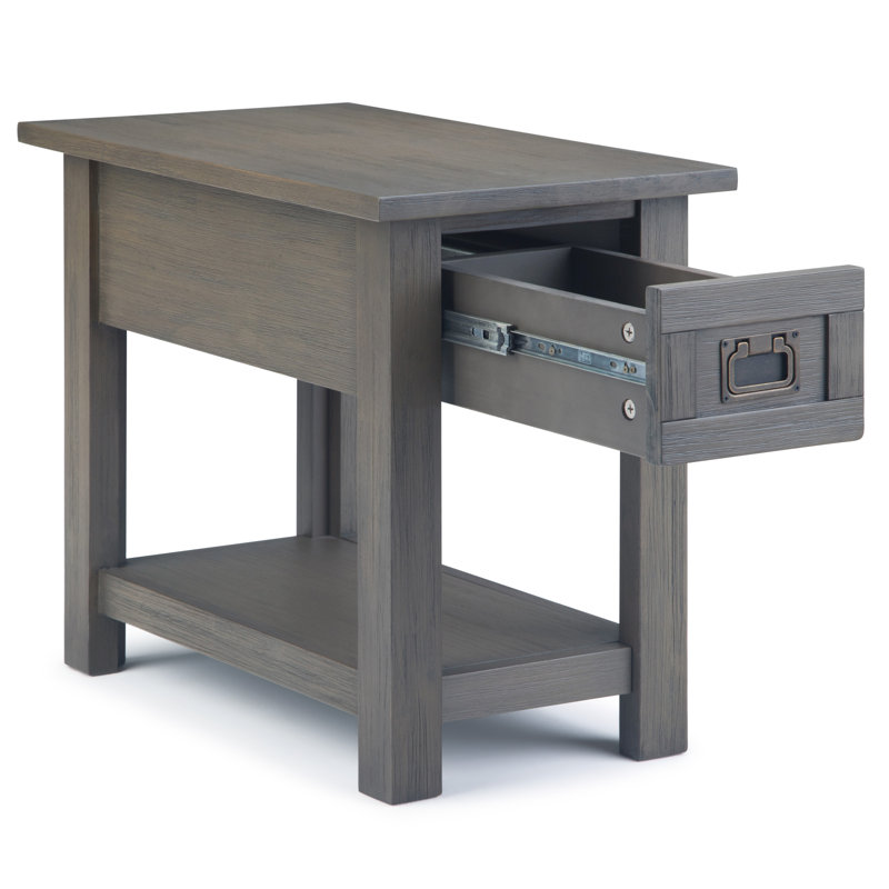 Table de bout étroite et contemporaine en bois d'acacia massif avec tiroir et tablette Wyandotte Monroe, Gris champêtre