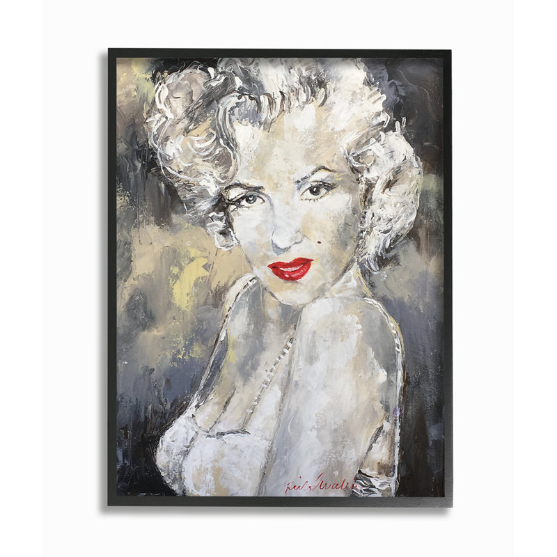« munroe rouge à lèvres portrait », impression, H 20 po x l 16 po x P 1,5 po, Giclée encadrée noir minuit