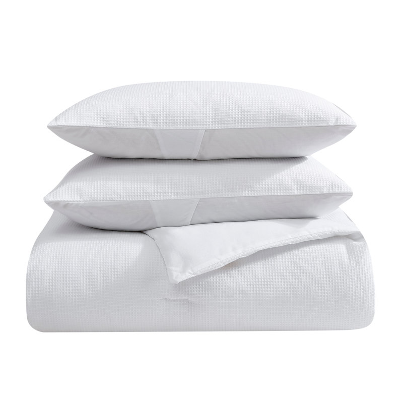 True Comfort Cotton Blend Waffle Comforter, White, Full / Double