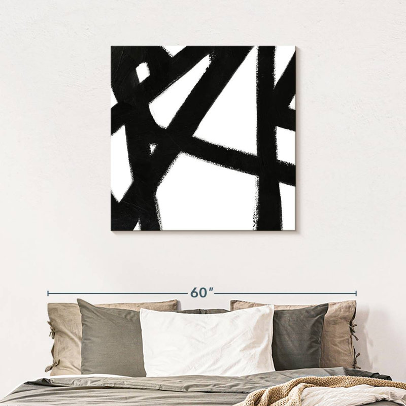 Encre noire stries IV sur toile, H 36 po x l 36 po x P 1,25 po