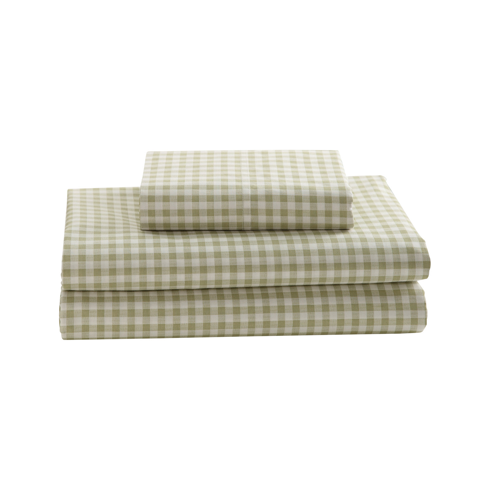 Gingham 250 Thread Count Plaid 100% Cotton Percale Sheet Set, Green, Queen Sheet Set with 2 Standard Pillowcases