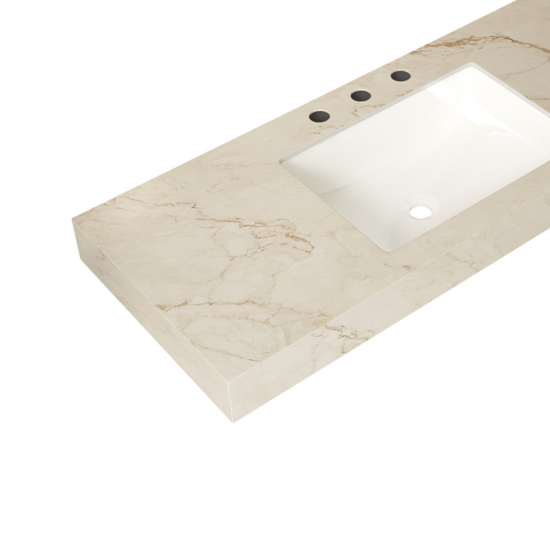 Plan de toilette LULA 48 pouces en pierre frittée couleur crème veinée or avec lavabo simple en céramique