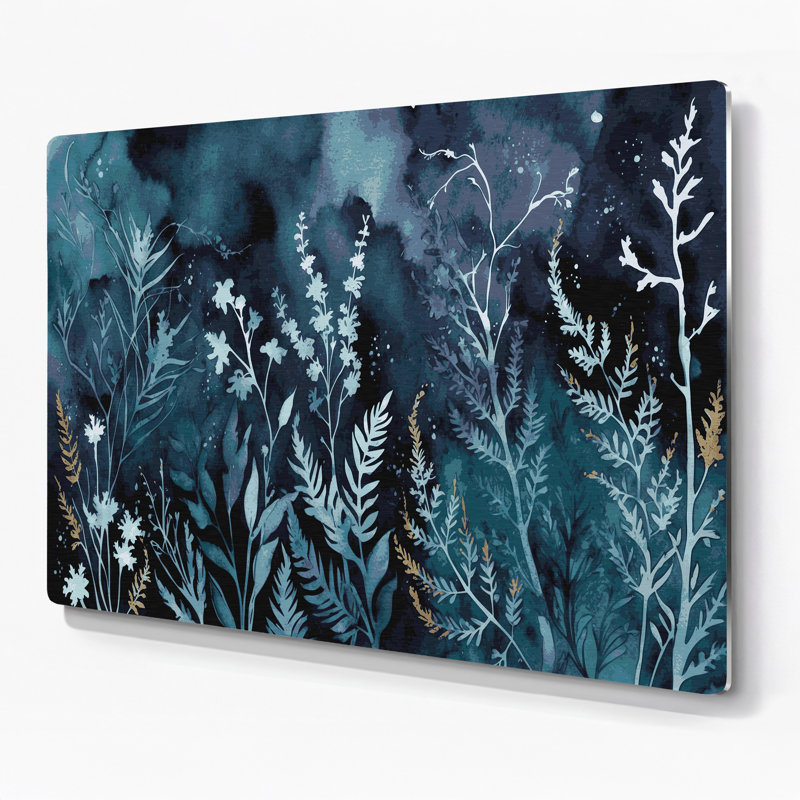 «Botanical Watercolor», art mural gris en métal, 132" H x 168" W x 0.05" D