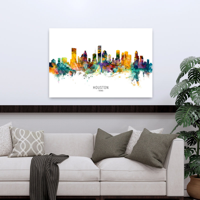 «Vibrant Houston Skyline», art contemporain urbain, H 32 po x l 48 po