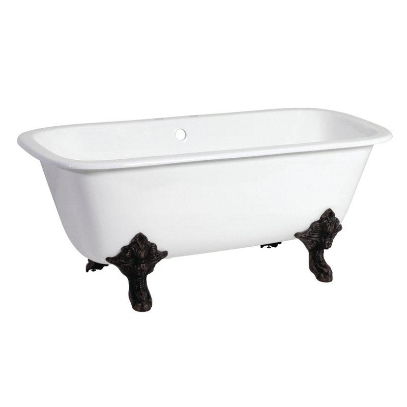 Kingston Brass Aqua Eden 67-Inch Cast Iron Rectangular Double Ended Clawfoot Tub (7-Inch Faucet Drillings), Matte Black