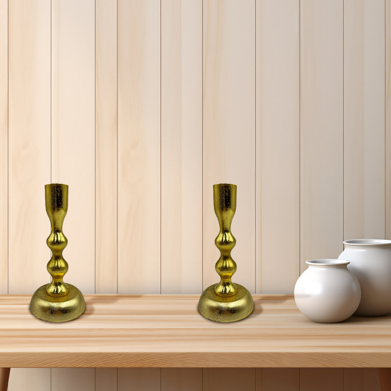 7'' H Aluminum Tabletop Taper Candlestick, Gold