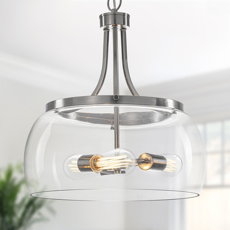 Luminaire suspendu moderne en verre transparent , Nickel brossé