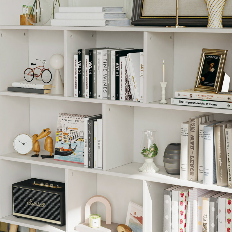 Bibliothèque Marlik, Blanc grandiose, (8 tablettes) H 42,5 po x l 55,1 po x P 9,4 po
