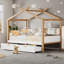 Cadre de lit en bois blanc pour lit double en bois original avec deux tiroirs et une bibliothèque pour enfants ou chambre d'amis-778689333