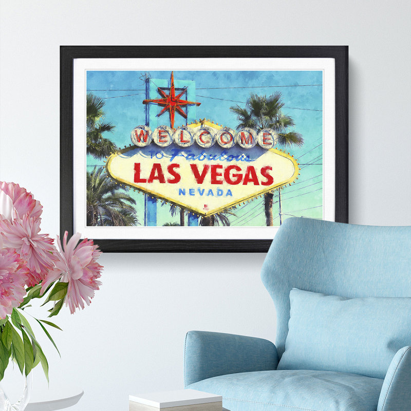 The Welcome to Las Vegas Sign - Picture Frame Painting Print, 24cm H x 33cm W x 2cm D, Black Framed