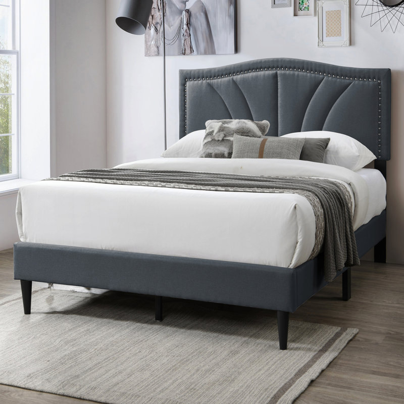 Cadre de lit tête de lit moderne moderne rétro, Gris anthracite, Grand lit