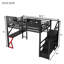 Lit mezzanine double avec escalier, garde-corps hauts, tablette de rangement et garde-robe
