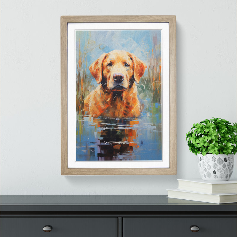 Labrador Retriever Impressionism - Single Picture Frame Print on Wood, Oak Framed, 46cm H x 34cm W