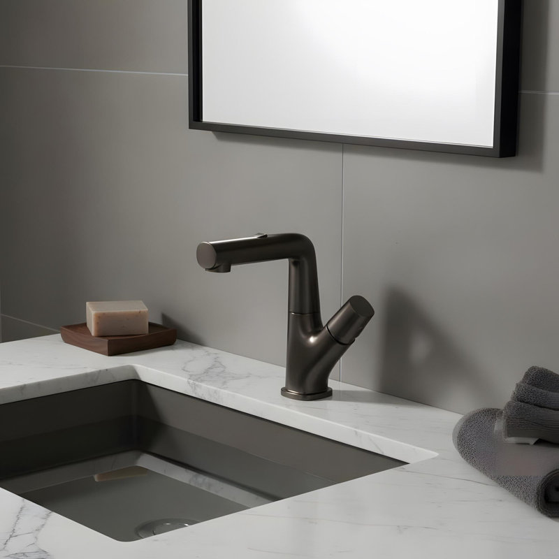 Robinet de lavabo de salle de bain escamotable avec trois modes de débit d'eau, Bronze industriel-noir