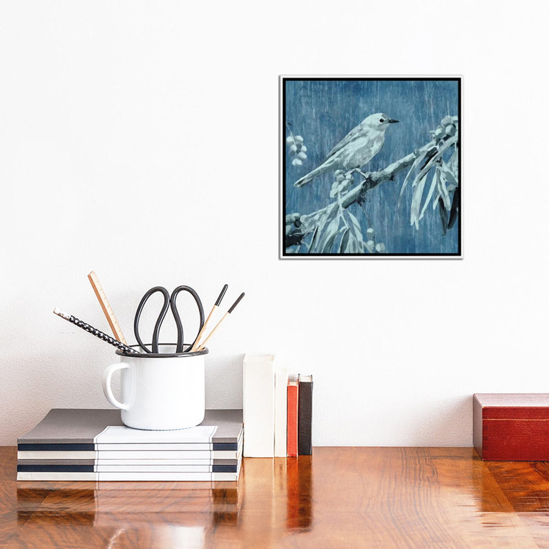 « denim songbird iii », reproduction sur toile, H 18 po x l 18 po x P 1,5 po, Toile avec cadre noir, Pas de tapis
