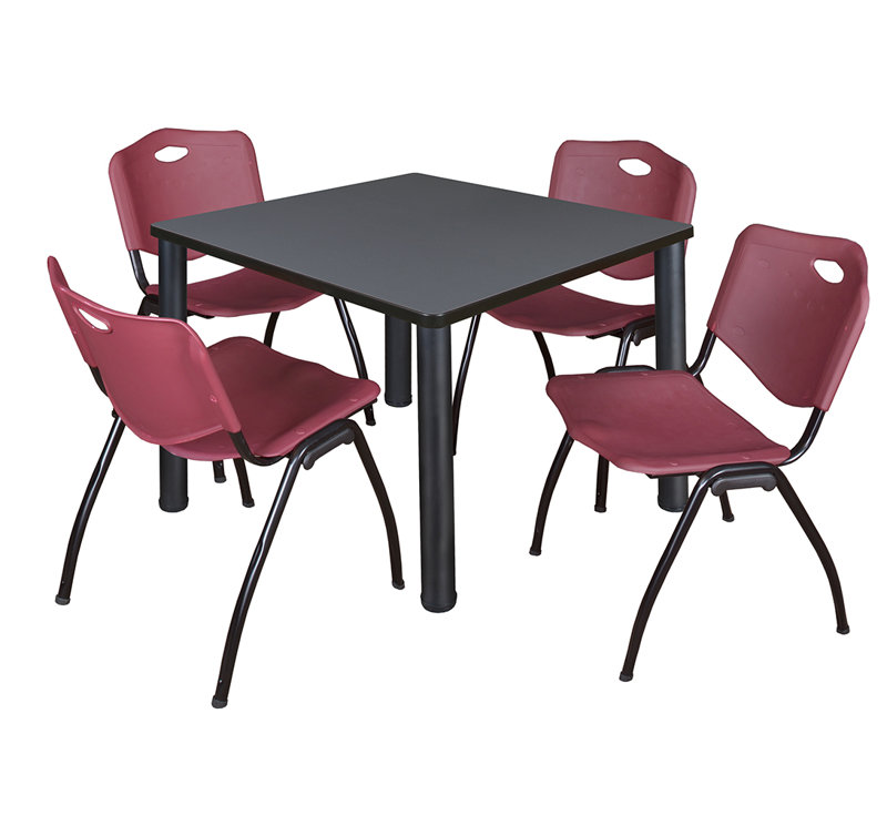 Plateau de table Kee Square, 4 chaises empilables, H 30 po x l 29 po x P 29 po, Noir, Gris