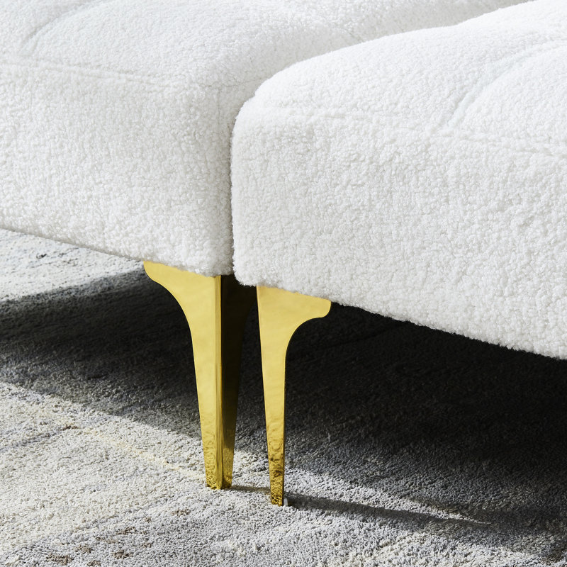 Lit futon convertible avec pattes en métal doré, moelleuses et agréables en tissu - pour les petits espaces, facile à assembler, expérience confortable dans des espaces polyvalents, trois réglages, un assemblage,