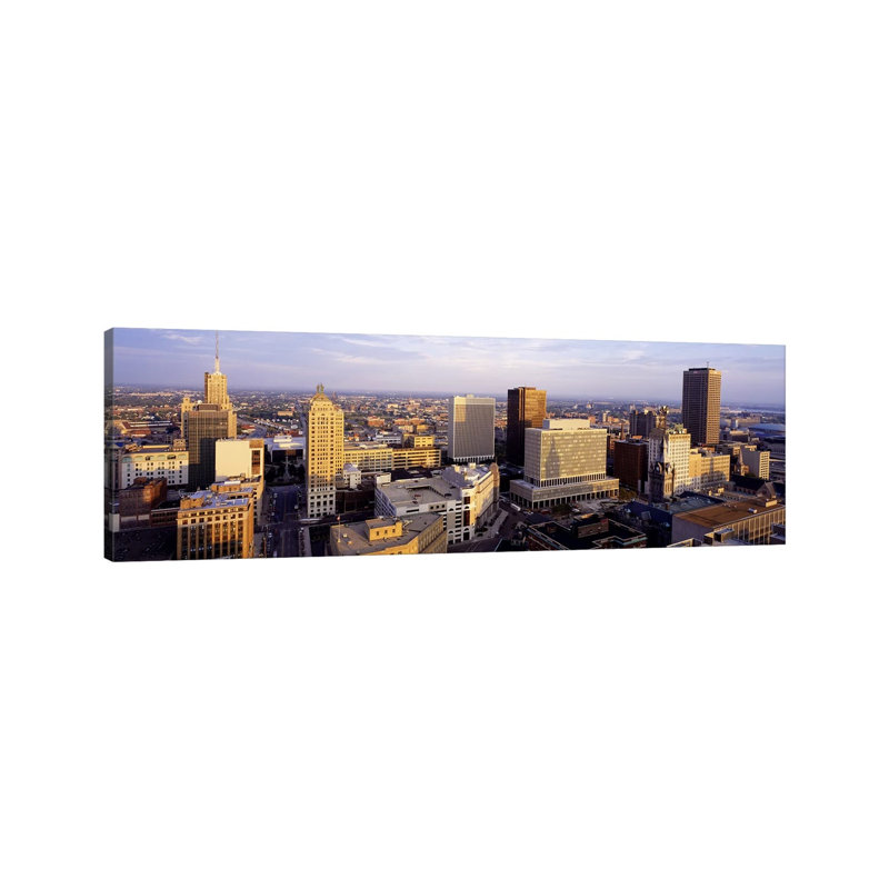 Downtown Skyline, Buffalo, Erie County, New York, USA 1 Piece Wrapped Canvas Panoramic Wall Art