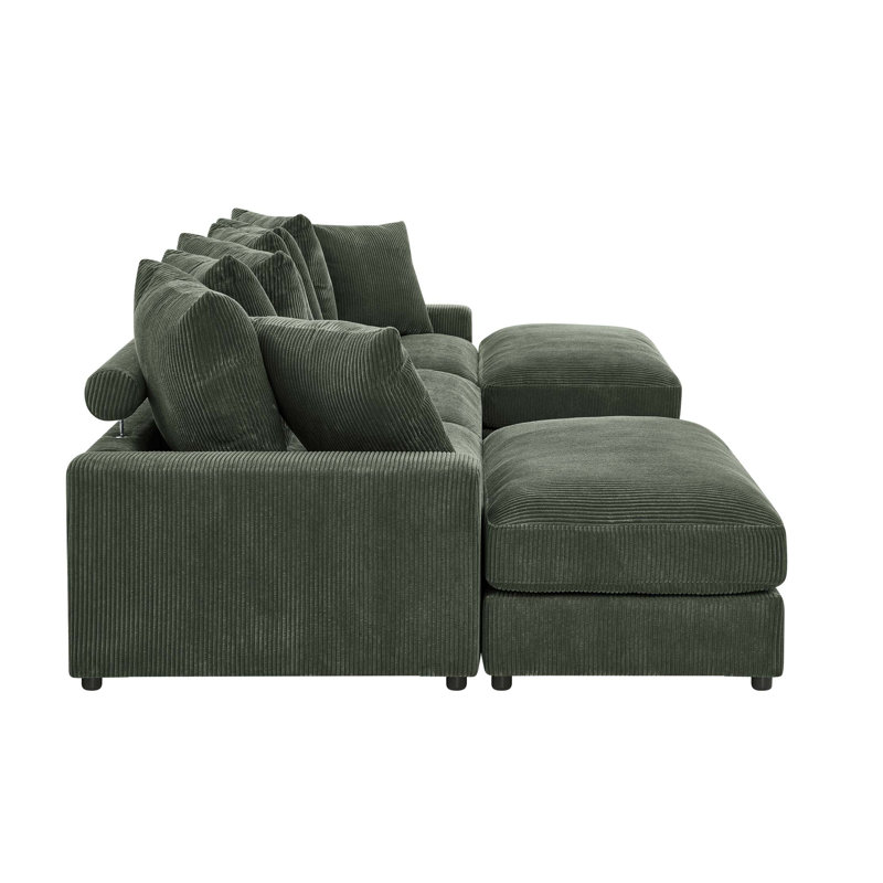 Reversible Modular Corner Sectional with Ottoman, Antique Green