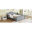 Lit plateforme gris avec tête de lit, garde-corps et grand espace de rangement encombrant gris-129982934-129982936