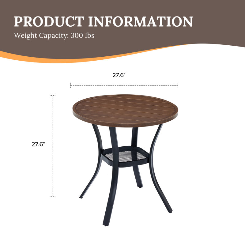Thaliana Round Steel Outdoor Dining Table , 27.6 " W 27.6 " D, Walnut