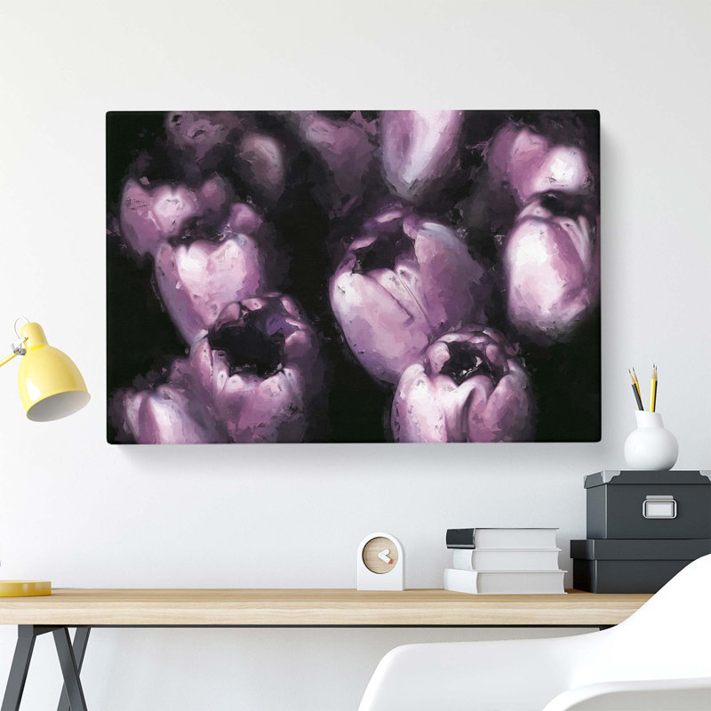 The Purple Tulips In Abstract - Wrapped Canvas Painting, 60 cm H x 90 cm W