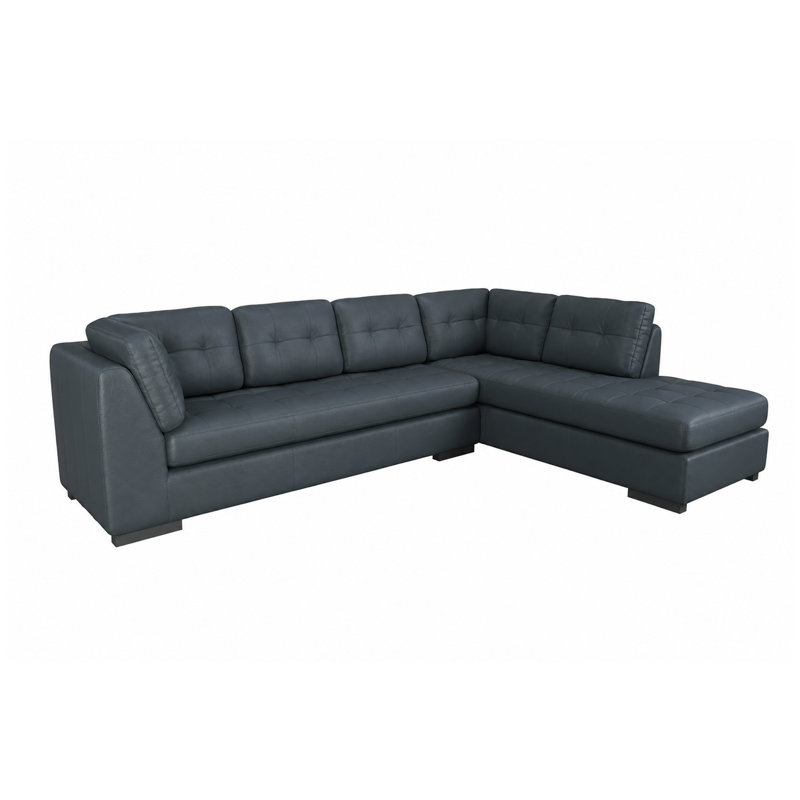 Canapé modulaire en cuir véritable de 126 po de large Rameek, Orienté vers le côté droit, Blue