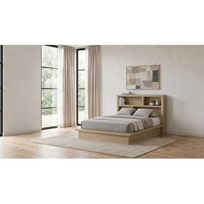 Hendricks Queen Bookcase Headboard Platform Bed Light Oak