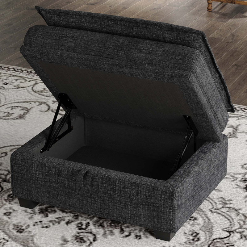 Luna Chenille Storage Ottoman, Black