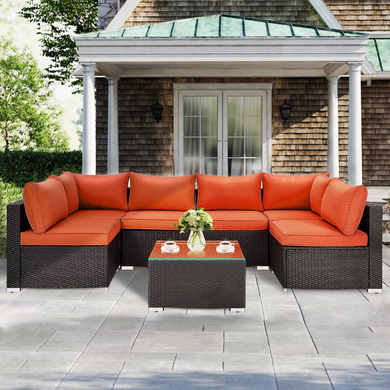 Ensemble de conversation modulaire avec coussins 7 pièces Taloga, Orange