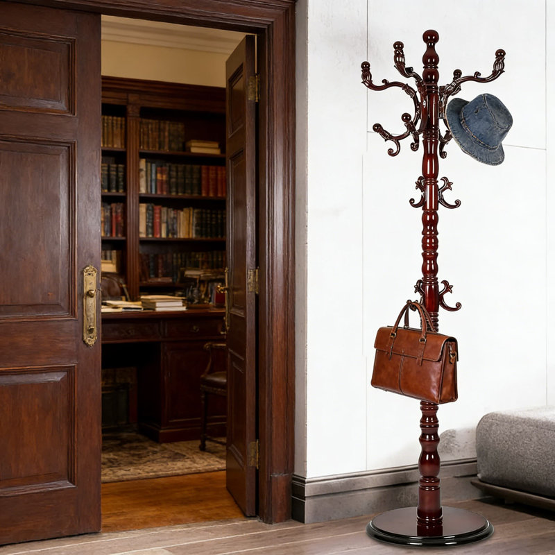 Portemanteau autoportant avec 14 crochets, conception d'arbre à hauteur réglable, base de disque stable pour manteaux lourds, vestes, chapeaux et sacs