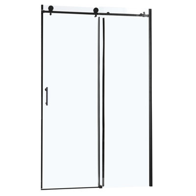 Matte Black Shower Door Enclosure 48"W X 76"H. Quality Tempered Glass. Stainless Steel Handle. Fits Various Bathroom Layouts. Adjustable For Uneven Walls. Included Accessories Rust- Multiple Surfaces.