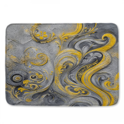 Yellow Gray Swirls Bath Mat
